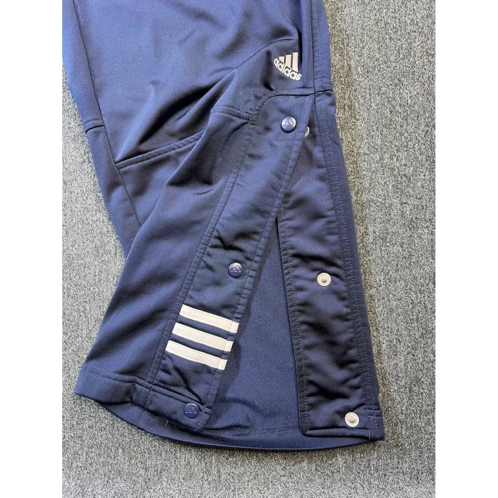 Adidas Mens Navy Blue Track Pants Snap Button Leg Triple Stripe Joggers Size L